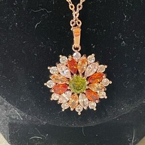 Rose Gold Gemstones Pendant necklace green gold orange
